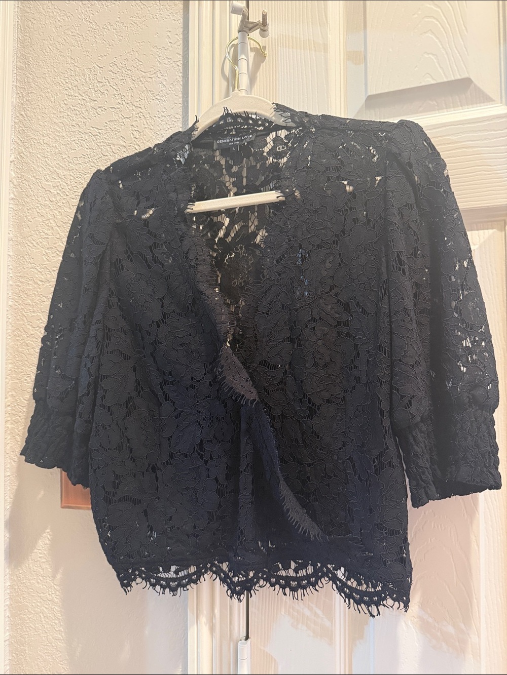 Black Lace Open-Front Women's Top